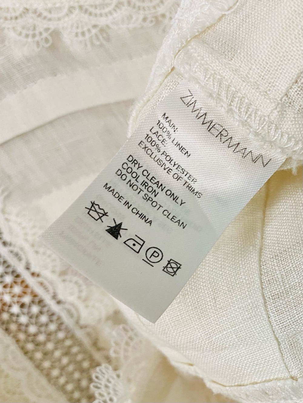 Zimmerman Allia Pintuck High Neck Linen Top Ivory Size 1 US 6 Ruffle Lace Luxury - Picture 14 of 16